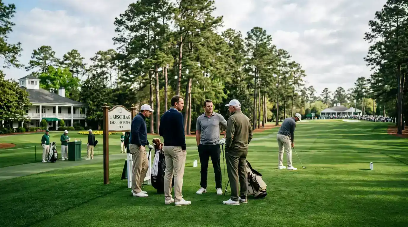 Augusta National Spielerfeld am ersten Abschlag in der Masters-Woche