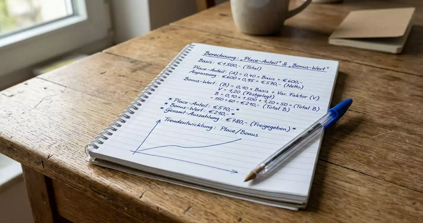Handschriftliche Berechnung zum Wert der Each-Way-Versicherung