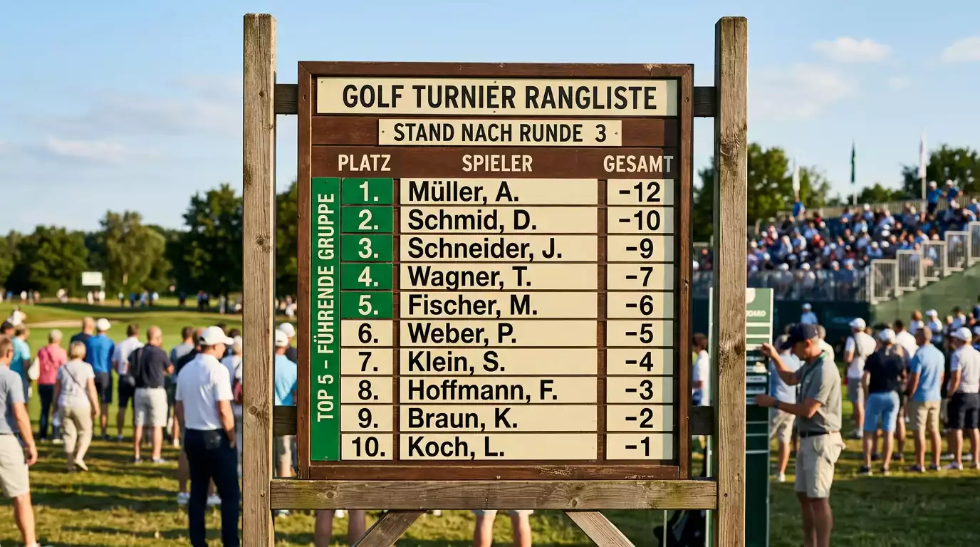 Leaderboard eines Golf-Turniers mit hervorgehobener Top-5-Platzierungszone
