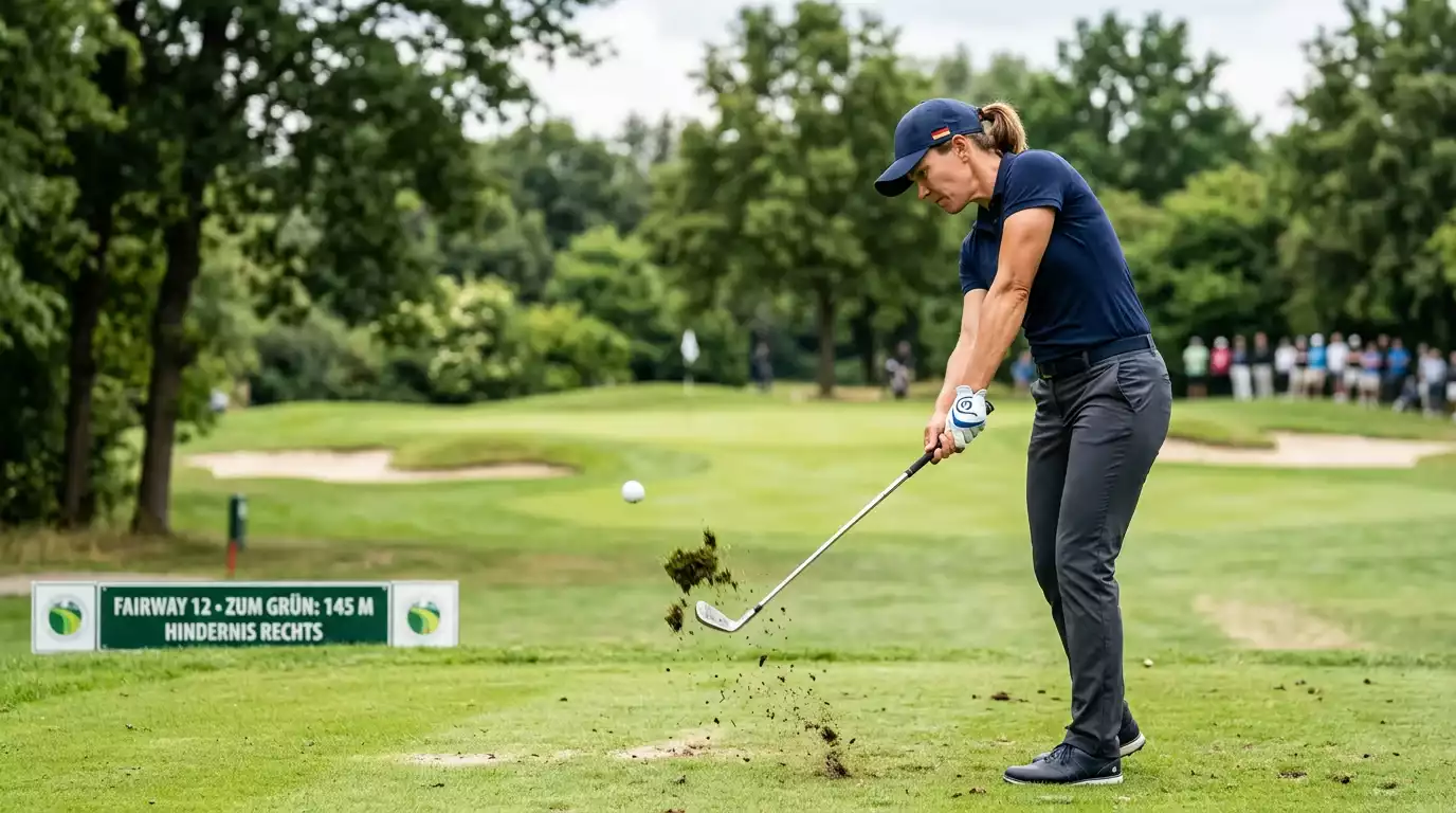 Spielerin beim Annäherungsschlag aus dem Fairway