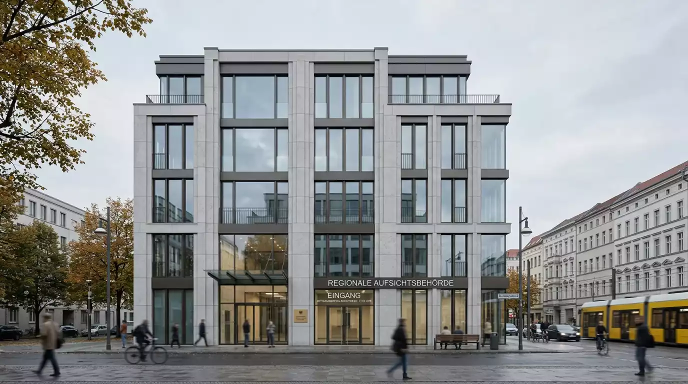 Bürogebäude im neutralen Glücksspielbehörden-Stil von außen