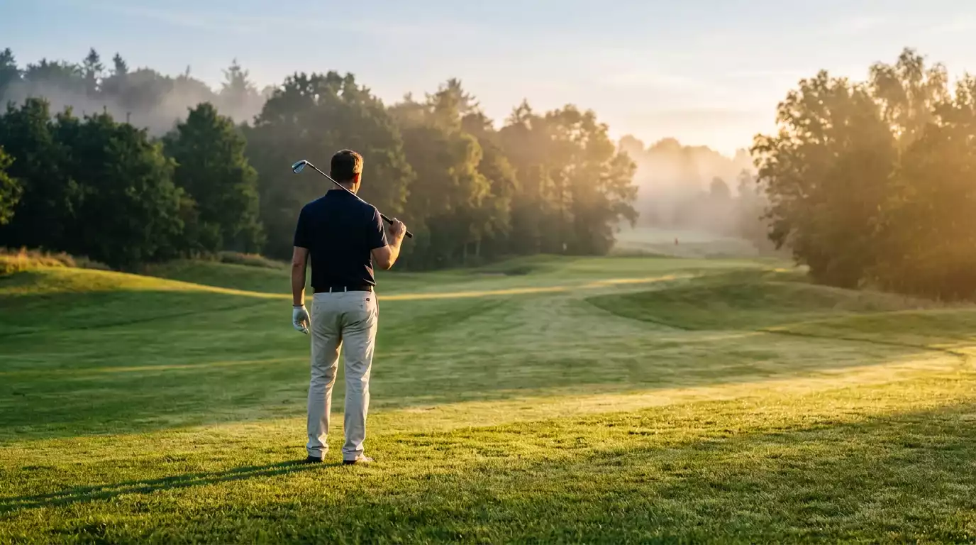 Golf-Wetten-Bonus 2026: Golfer in Morgenlicht auf langem Fairway