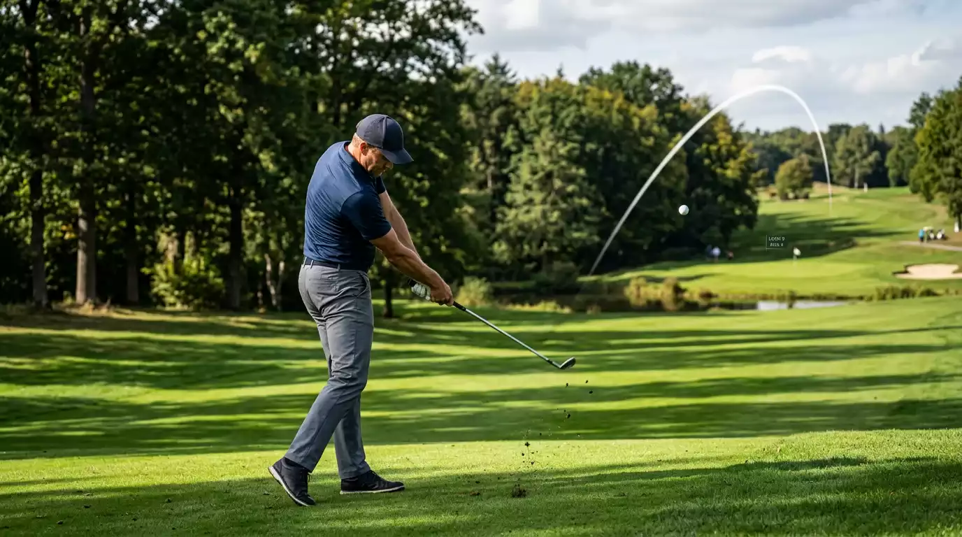 Profi-Golfer beim Eisenschlag aus dem Fairway