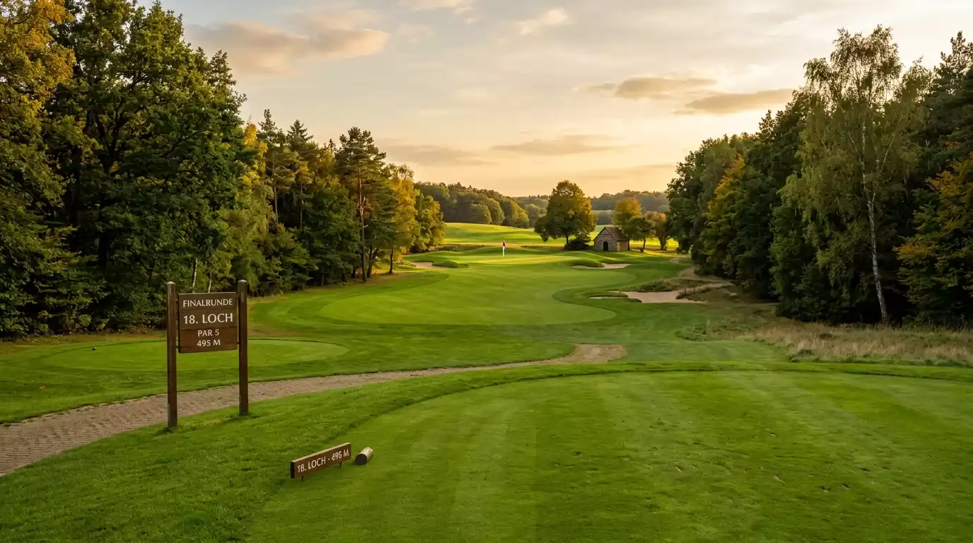 Weitwinkelaufnahme eines Tour-Golfplatzes am Finaltag
