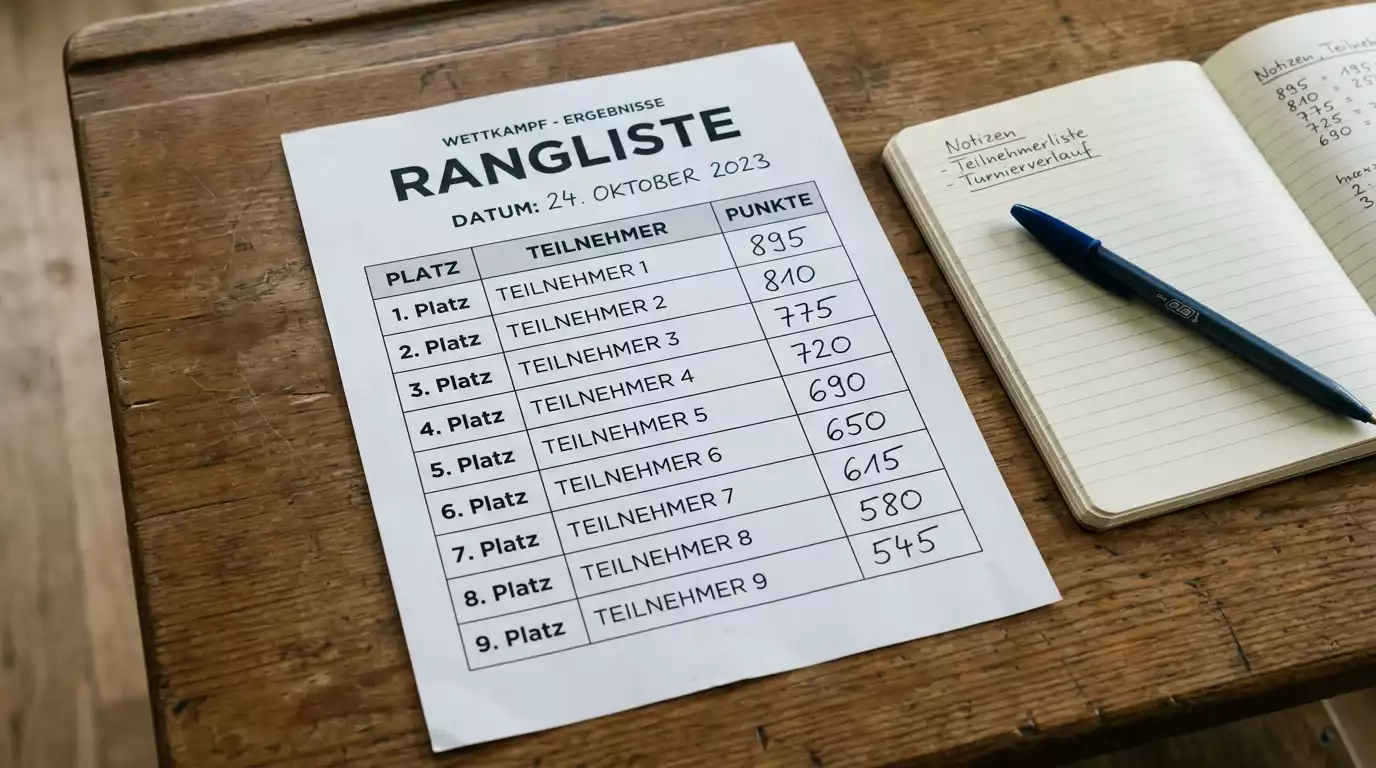 Stilisierte Papier-Rangliste mit Top-Platzierungen ohne reale Namen