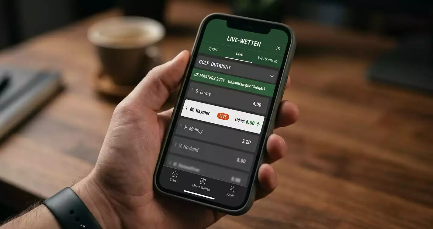 Smartphone zeigt mobile Wett-App mit dynamischer Live-Quoten-Anzeige