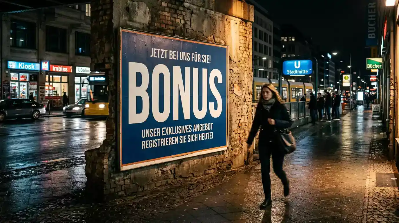Übergrosser Bonus-Aushang als Lockmittel illegaler Anbieter