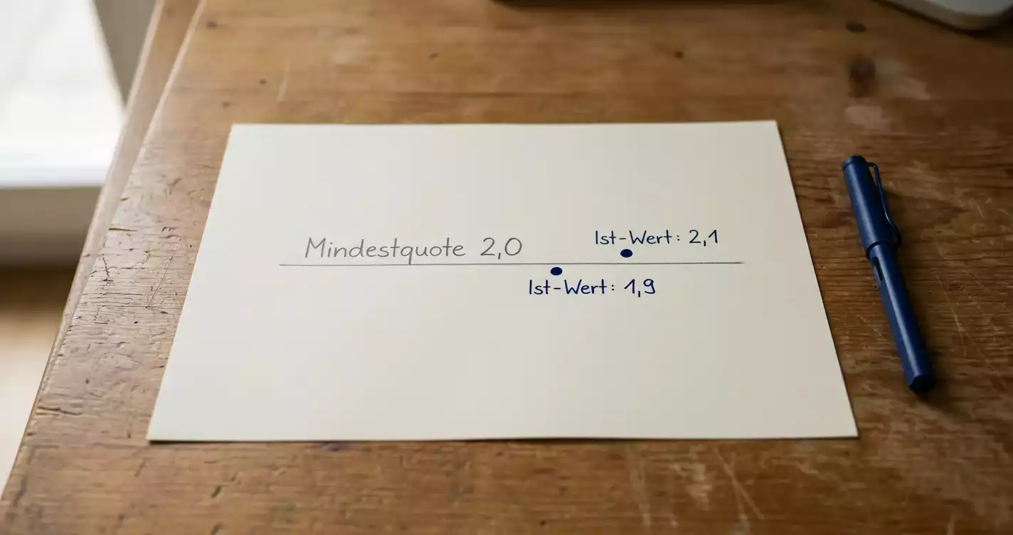 Handzeichnung mit Mindestquoten-Linie und zwei Werten knapp darum