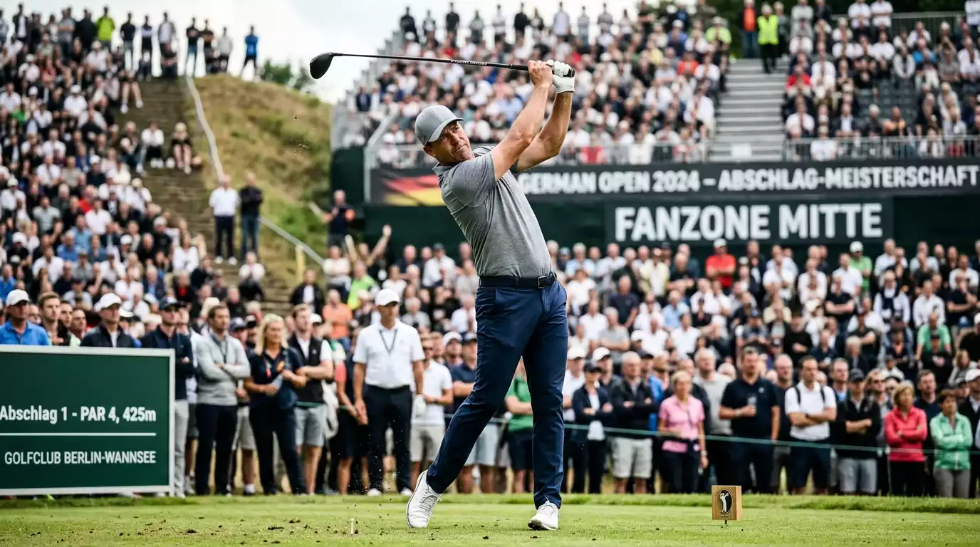 PGA-Tour-Profi beim Drive im Stadion-Setting