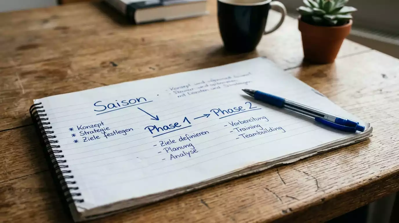 Notizbuch mit Saisonplanung eines Tour-Analysten