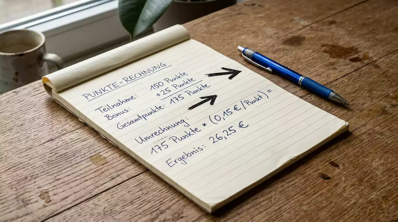 Handschriftliche Rechnung zum Punkte-pro-Euro-Verhältnis