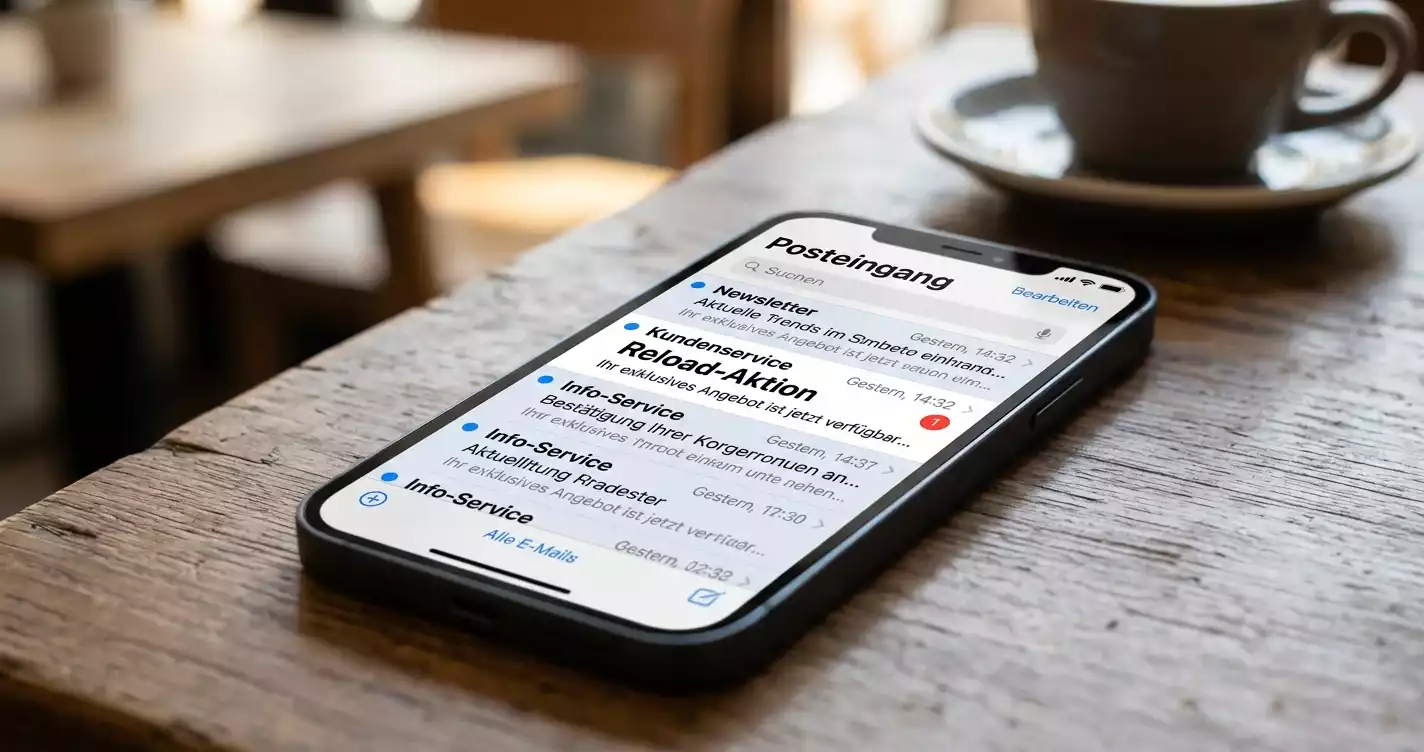Smartphone mit E-Mail-Benachrichtigung zu einer Reload-Aktion
