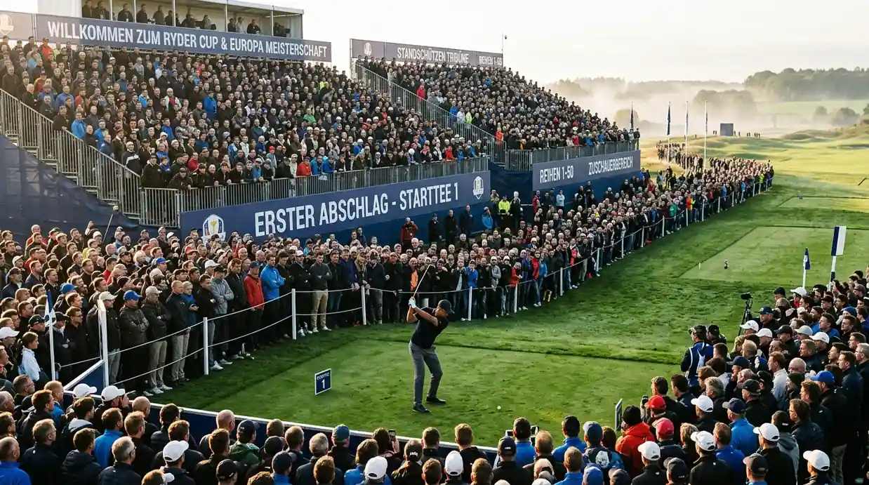Volle Ryder-Cup-Tribüne am ersten Tee