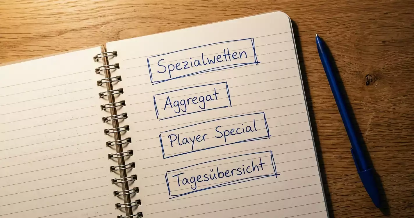 Übersicht verschiedener Spezialwetten-Typen auf einem schlichten Notizblock