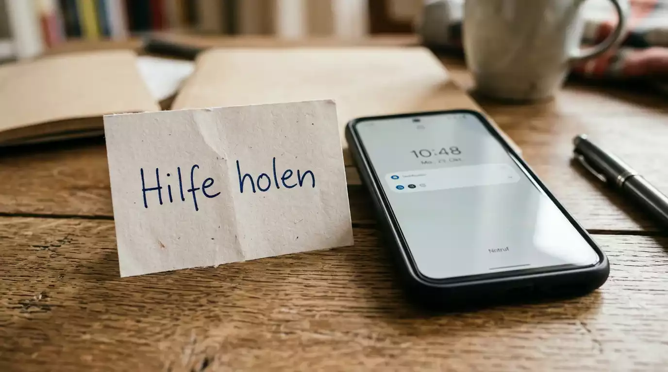 Helpline-Notiz auf einem Tisch als Sinnbild des Spielerschutzes