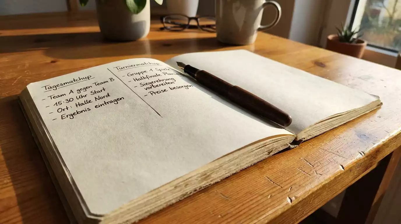 Notizbuch mit Vergleich Tagesmatchup und Turniermatchup