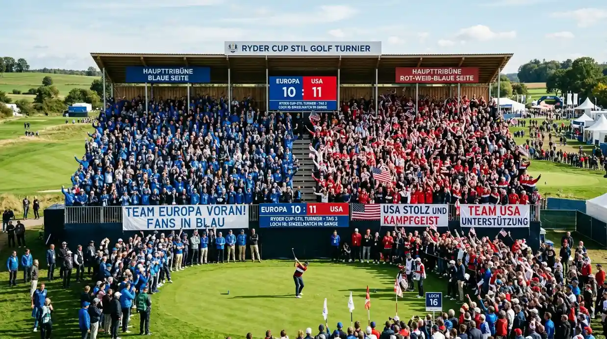 Volle Tribüne mit Team-Europa- und Team-USA-Fans