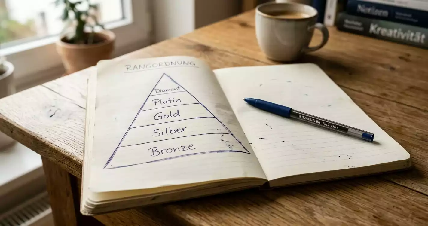 Handgezeichnete Tier-Pyramide mit VIP-Stufen im Notizbuch