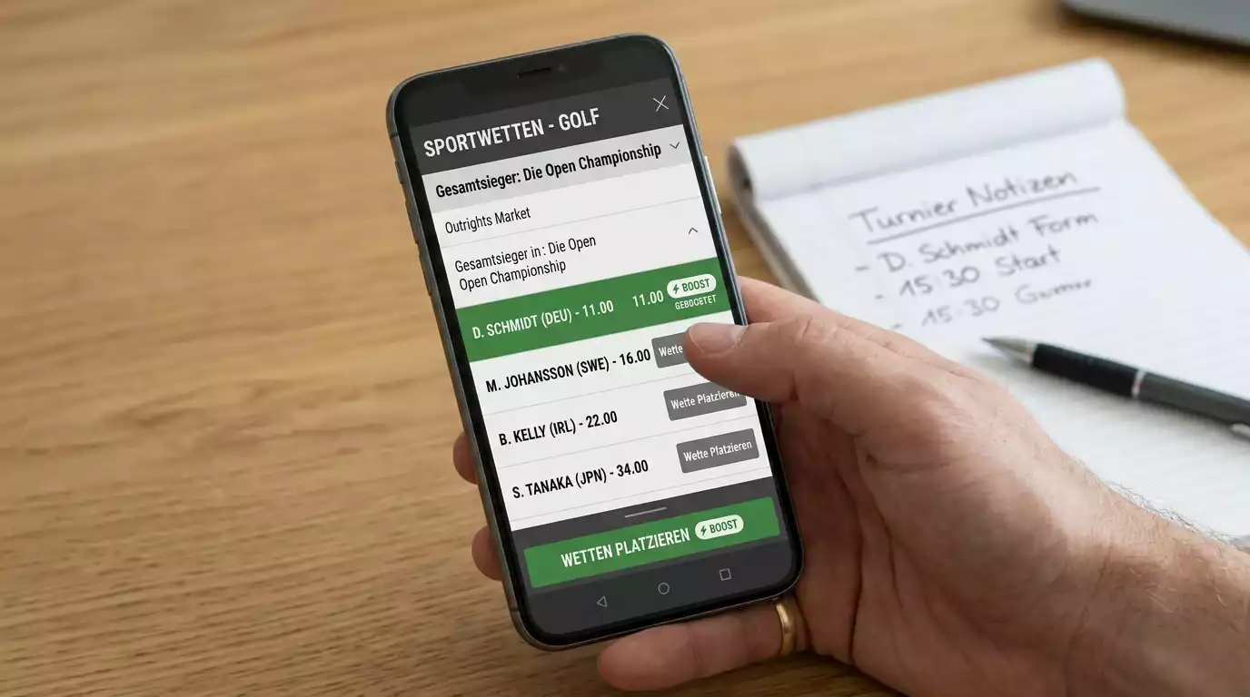 Mobile Wett-App zeigt geboostete Quote mit kleinem Boost-Badge